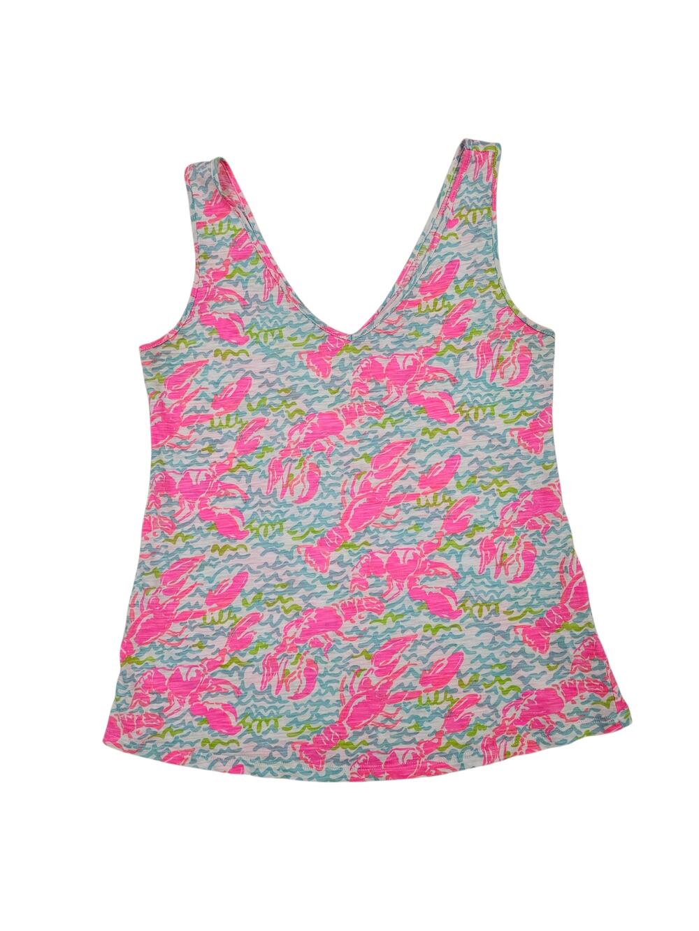 Lilly Pulitzer Gigi Top Resort White Pop Up Lobstah Roll V-Neck Tank Size XS